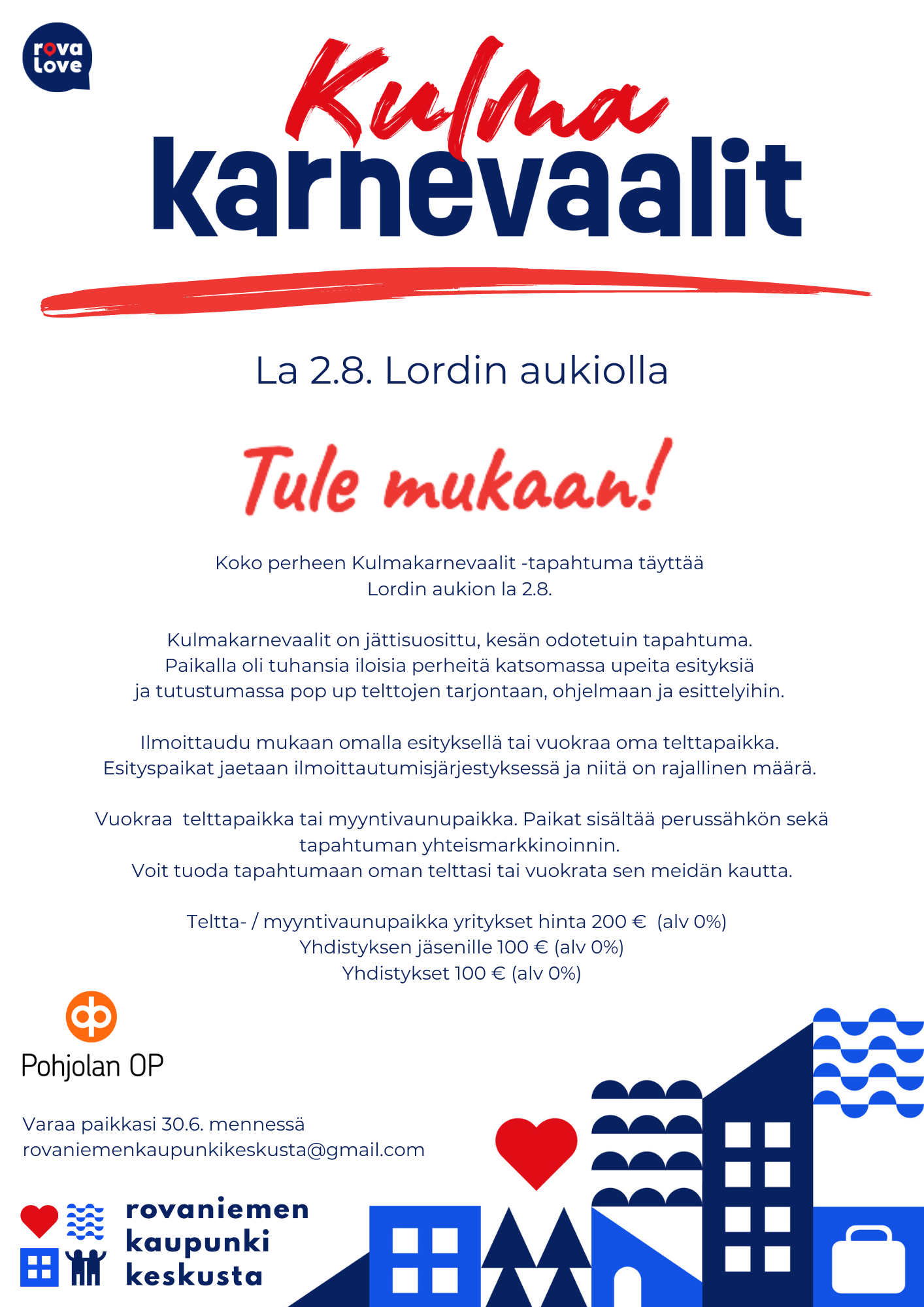 Kulmakarnevaalit varaa paikkasi op logolla Kulmakarnevaalit 2.8.